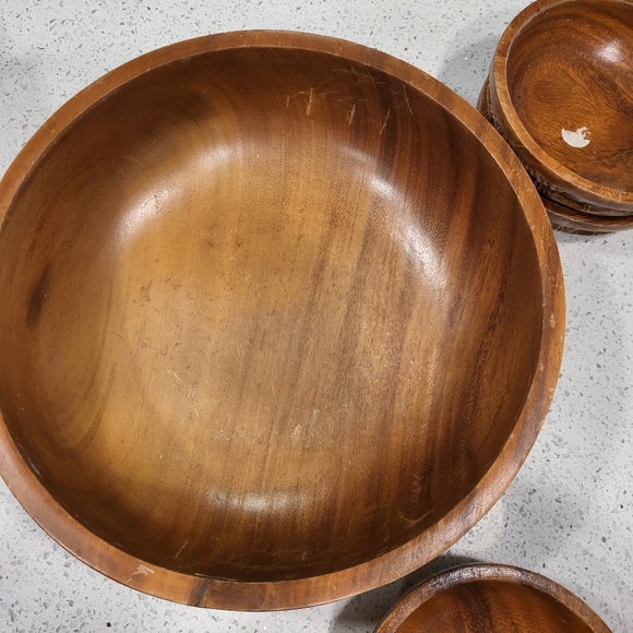 8 pc set Vintage Monkey Paw Carved Water Buffalo Salad Bowl - Picture 6 of 7